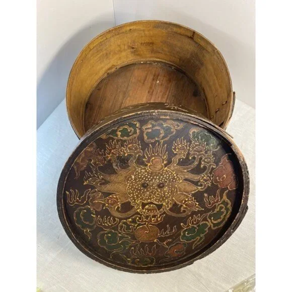 Antique Chinese Hat Box Hand Painted Rare - Picture 1 of 10